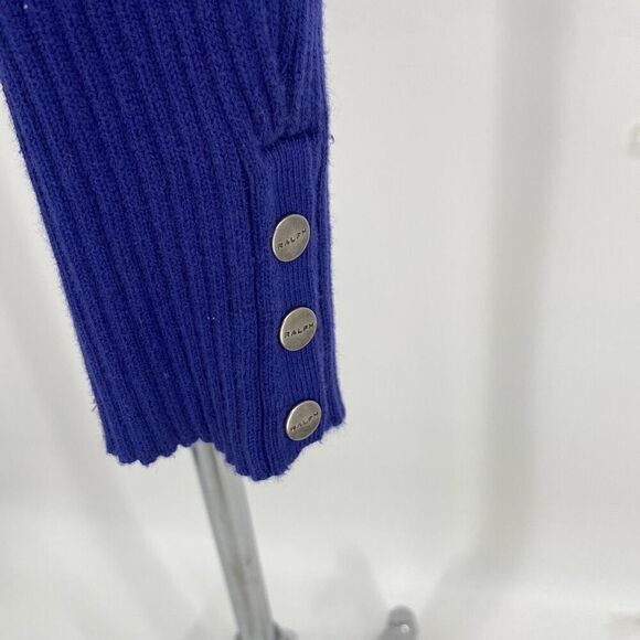 Ralph Lauren Womens Snap Button Long Sleeve Cotton Cable Knit Sweater Blue Large - Picture 8 of 12